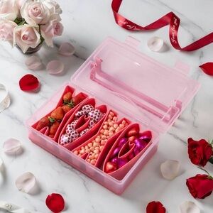 CWC Cook With Color Pink XOXO Snack Box, 4 Compartments, BPA-Free, Handle Lid